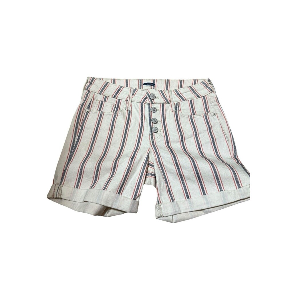 Old Navy Size 4 Striped Cuffed Shorts Red White Blue Button Fly 5" Inseam